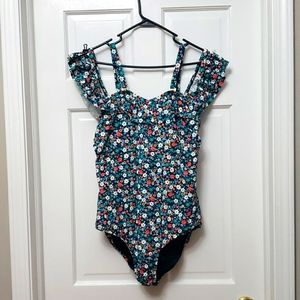 Land's End Women's Plus Size Tummy Control Off Shoulder Ruffle One Piece